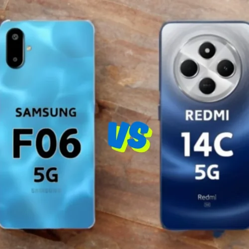 Rear camera close-up of Redmi 14C 5G and Samsung F06 5G