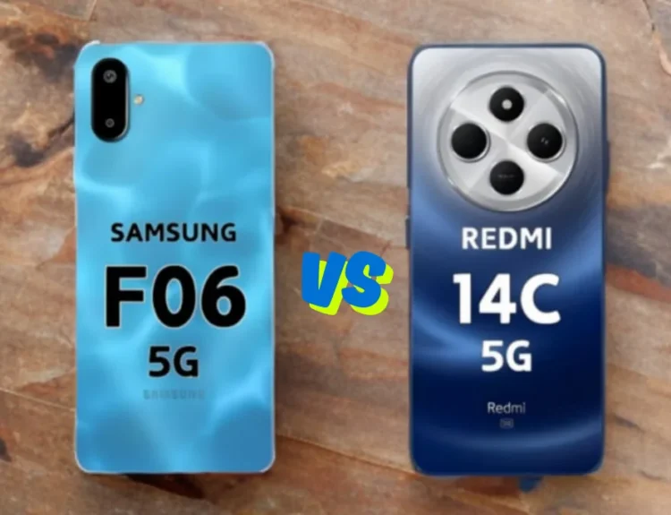 Rear camera close-up of Redmi 14C 5G and Samsung F06 5G