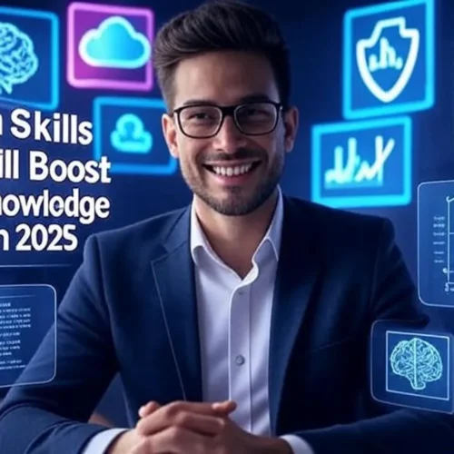 Man learning tech skills on laptop for future jobs.tech skills in 2025.