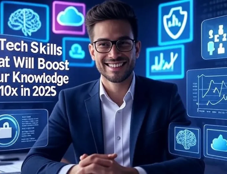 Man learning tech skills on laptop for future jobs.tech skills in 2025.