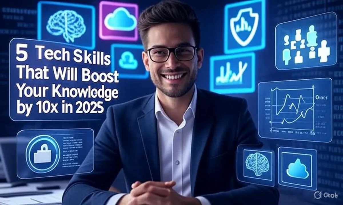 Man learning tech skills on laptop for future jobs.tech skills in 2025.