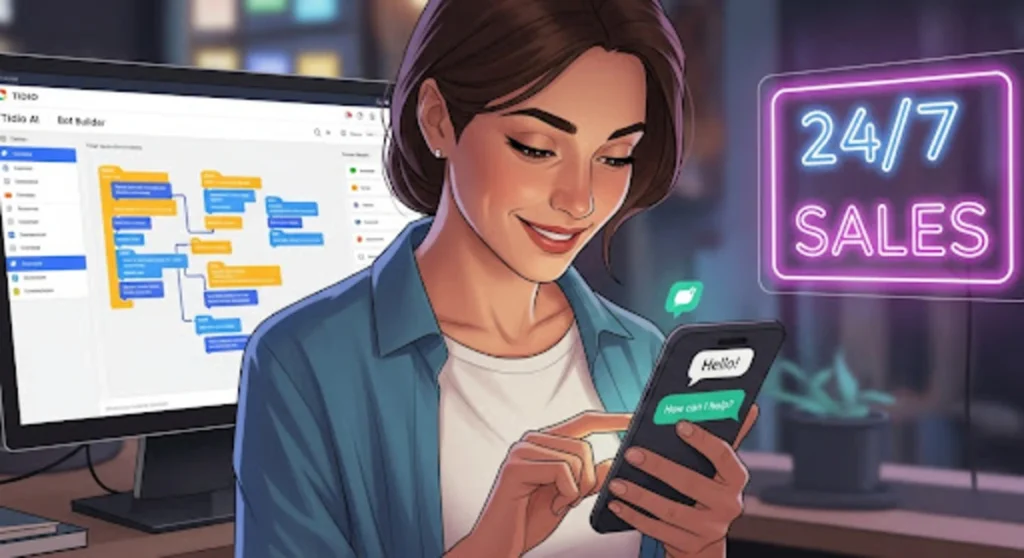 AI chatbot creator working on a phone