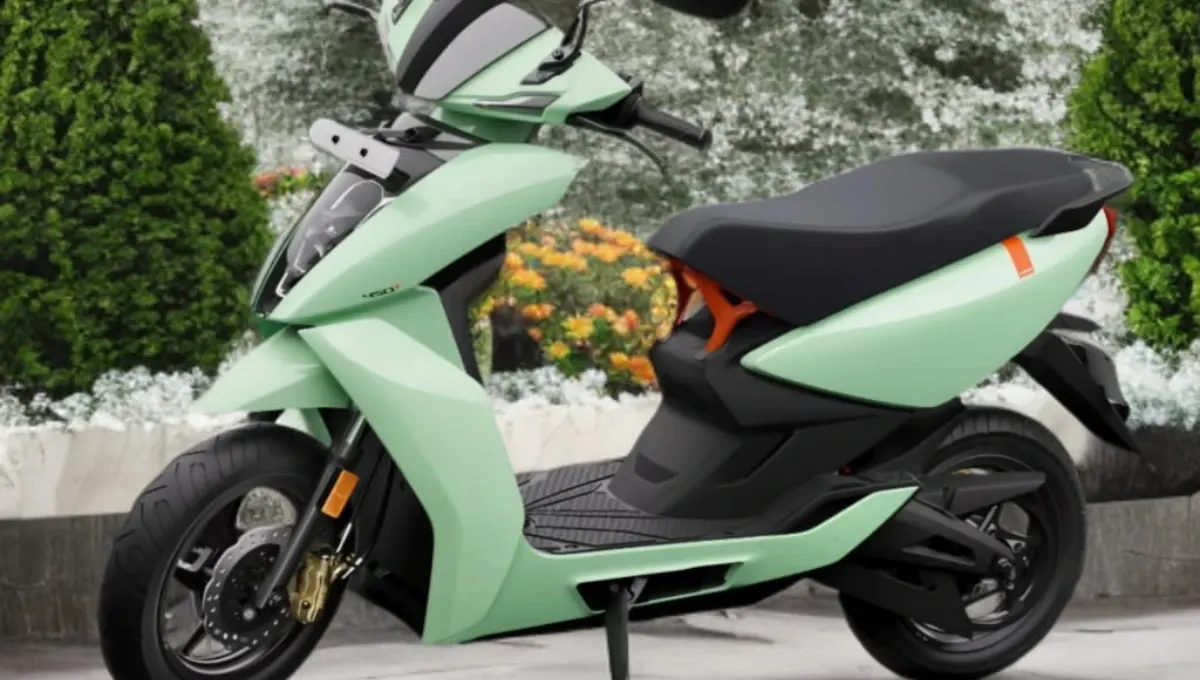 All colour variants of Ather 450S scooter in a row