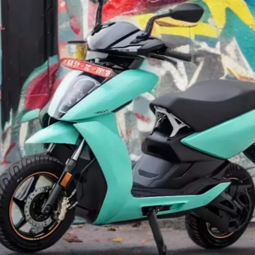 Front side of Ather 450S electric scooter with LED lights