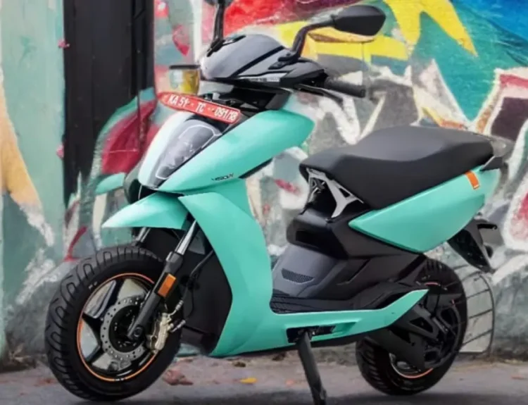 Front side of Ather 450S electric scooter with LED lights
