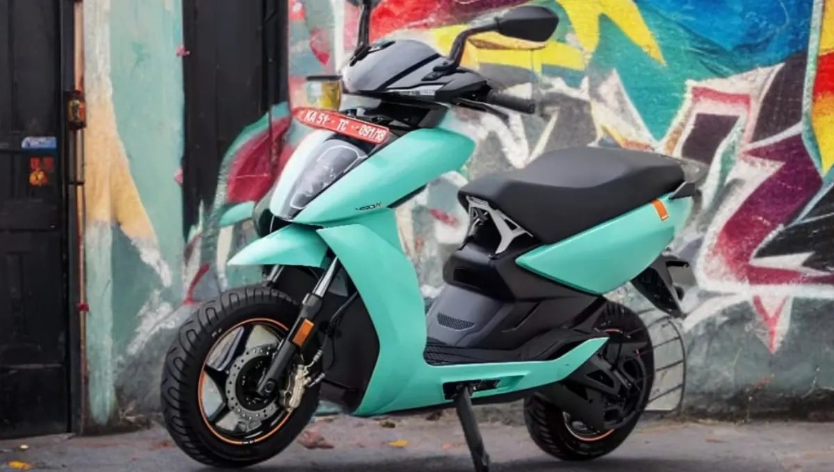 Front side of Ather 450S electric scooter with LED lights