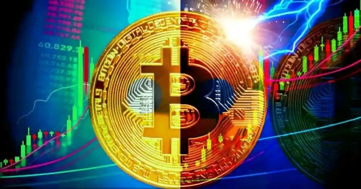 Bitcoin with trading background showing market trends