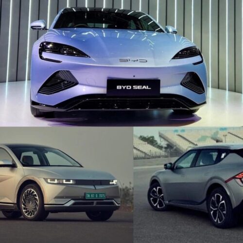 Hyundai IONIQ 5, Kia EV6, and BYD Seal parked side by side