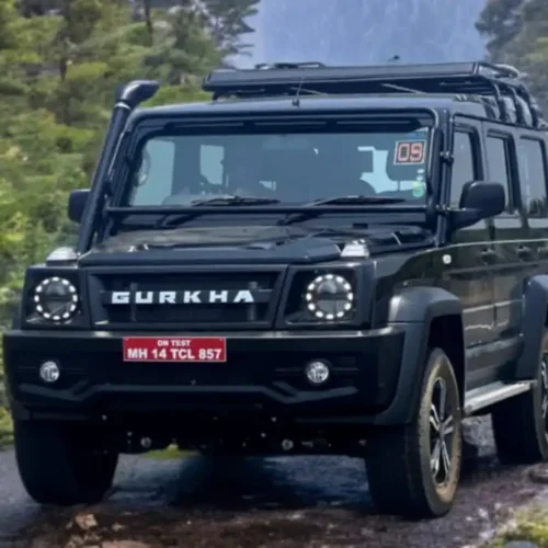 Front view of new Force Gurkha 2024 SUV with rugged design and LED headlights