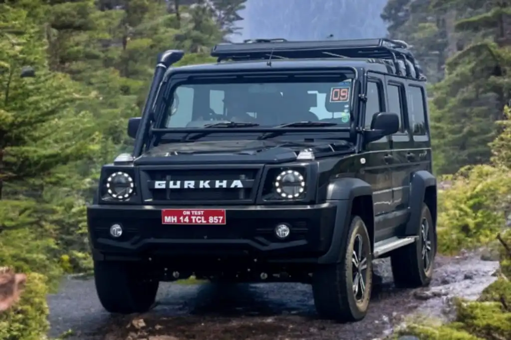 Front view of new Force Gurkha 2024 SUV with rugged design and LED headlights