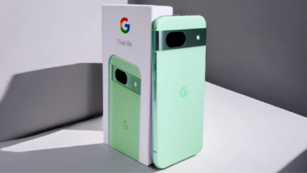 Google Pixel 8a showing front screen and rear camera design