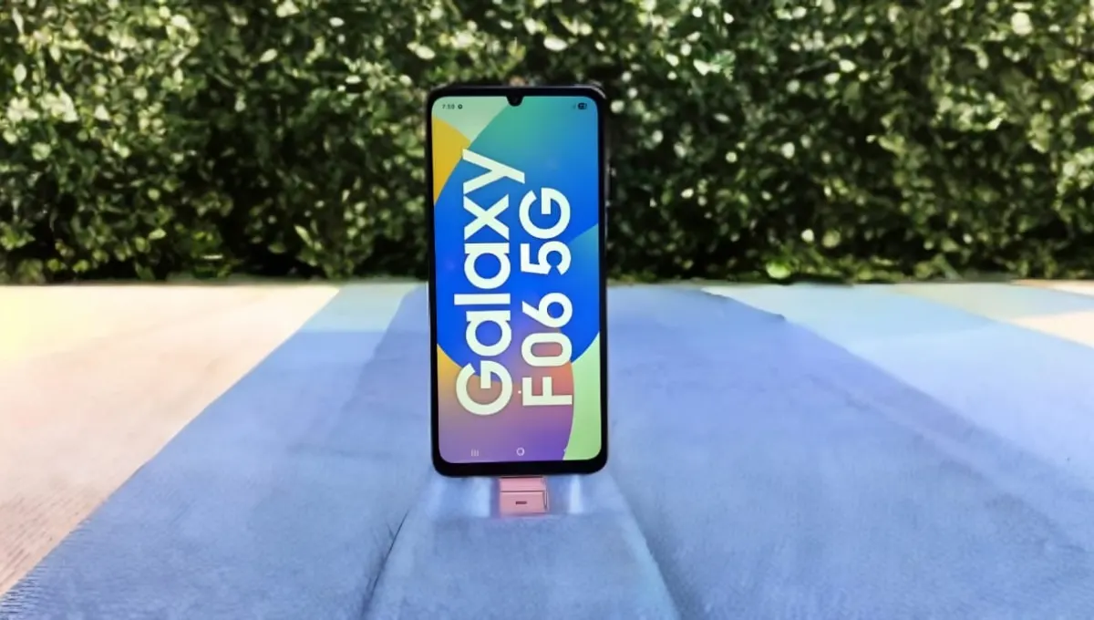 Samsung F06 5G front view showing display and slim bezels