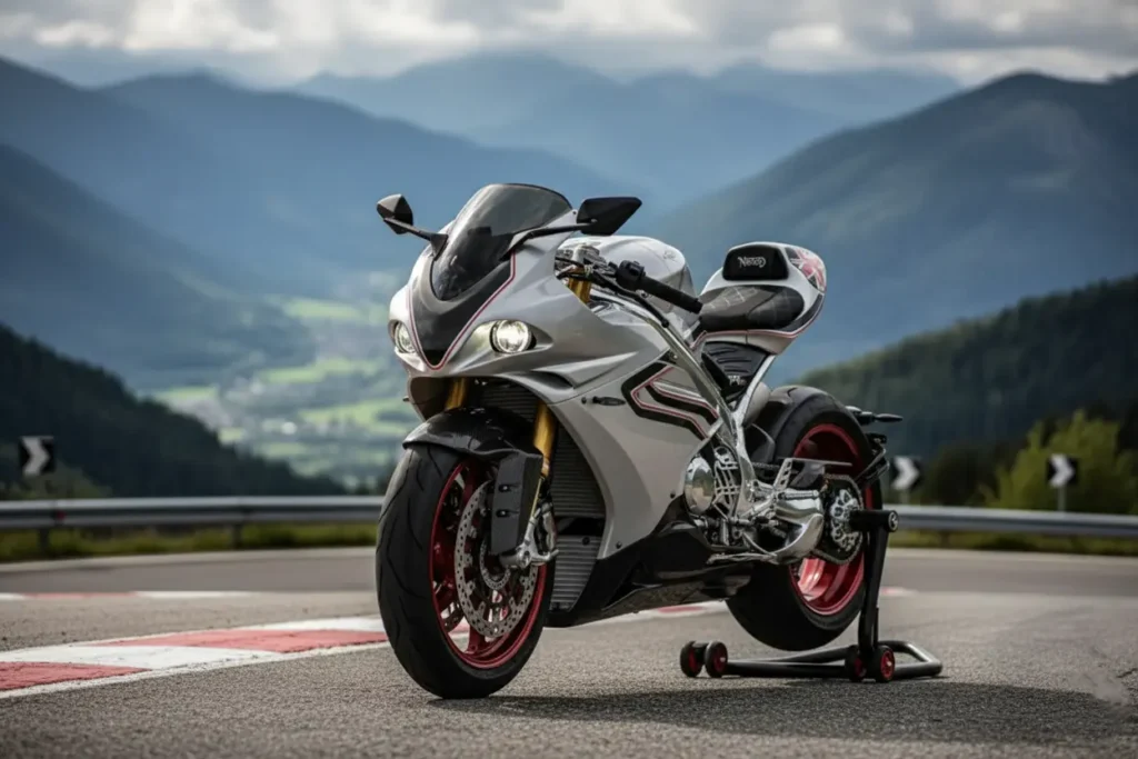 Norton V4 2025 front view with LED headlight and winglet mirrors