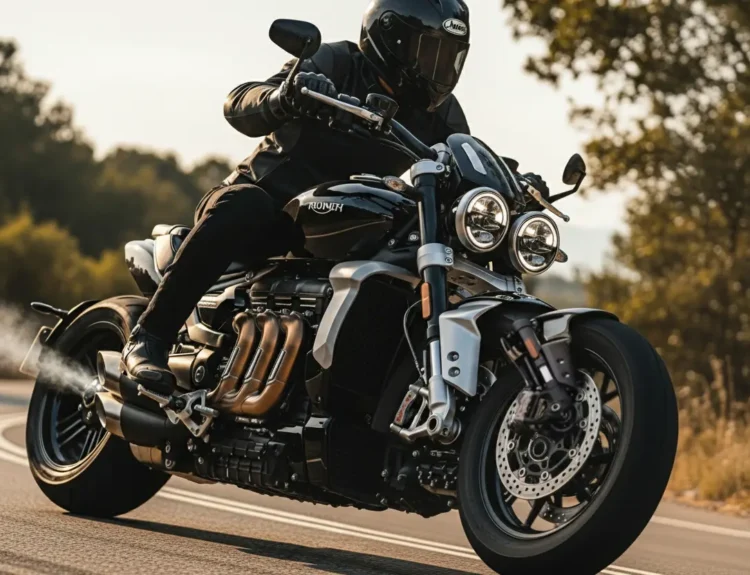 Triumph Rocket 3 front view with muscular design and LED headlight